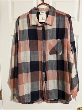 ADORA Plaid Button-Front Shirt in Pink, Navy & Cream